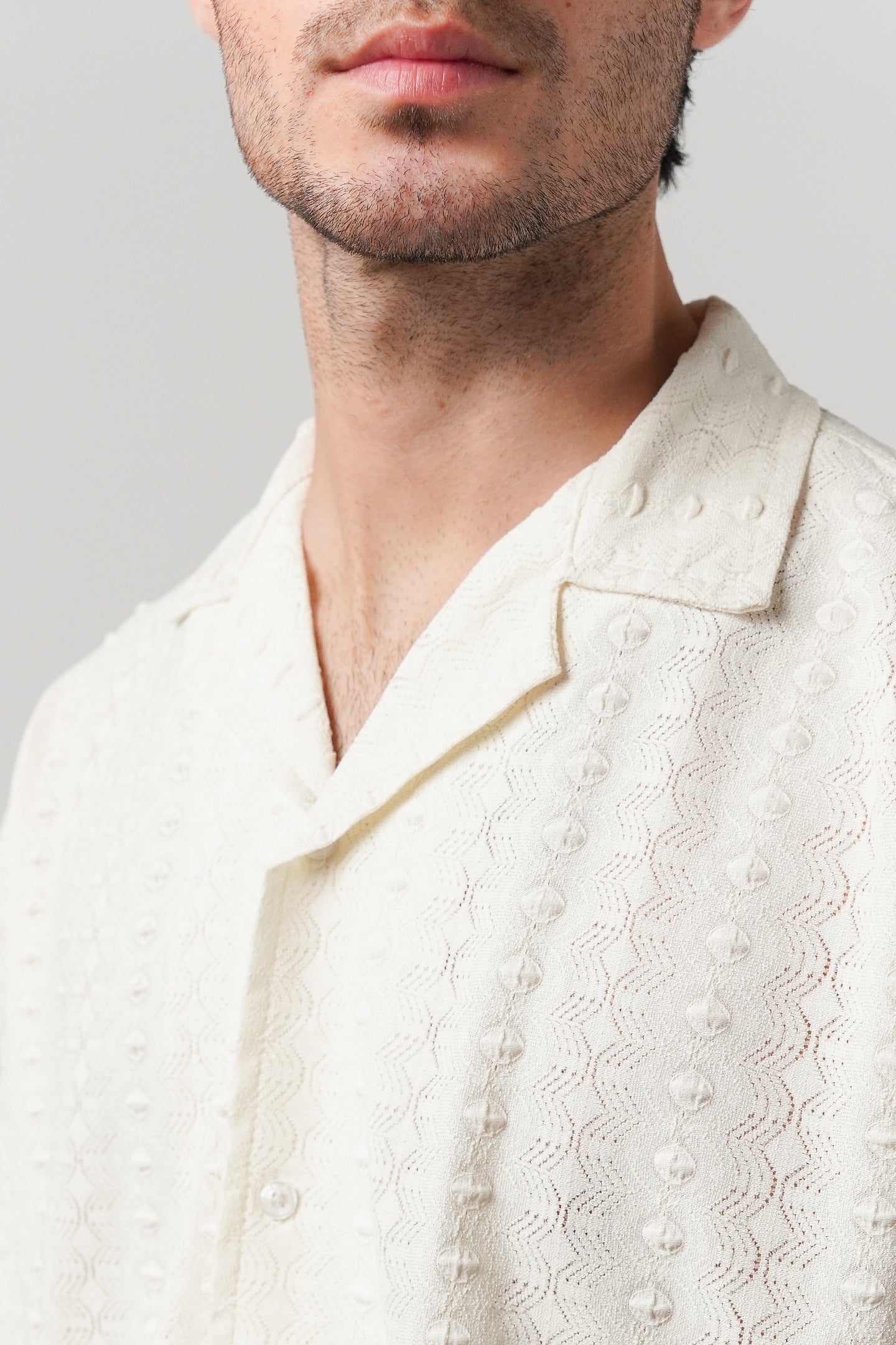 Knitted Cuban Shirt - Cream - Mendeez