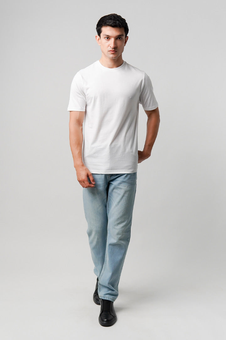 Regular Fit Crew Neck T-Shirt - White - Mendeez