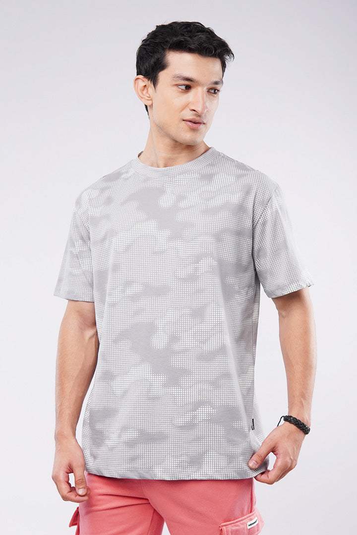 Oversized Camouflage T-Shirt - Grey - Mendeez