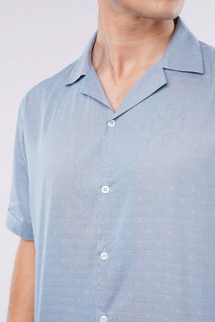 Textured Cuban Shirt - Sky Blue - Mendeez