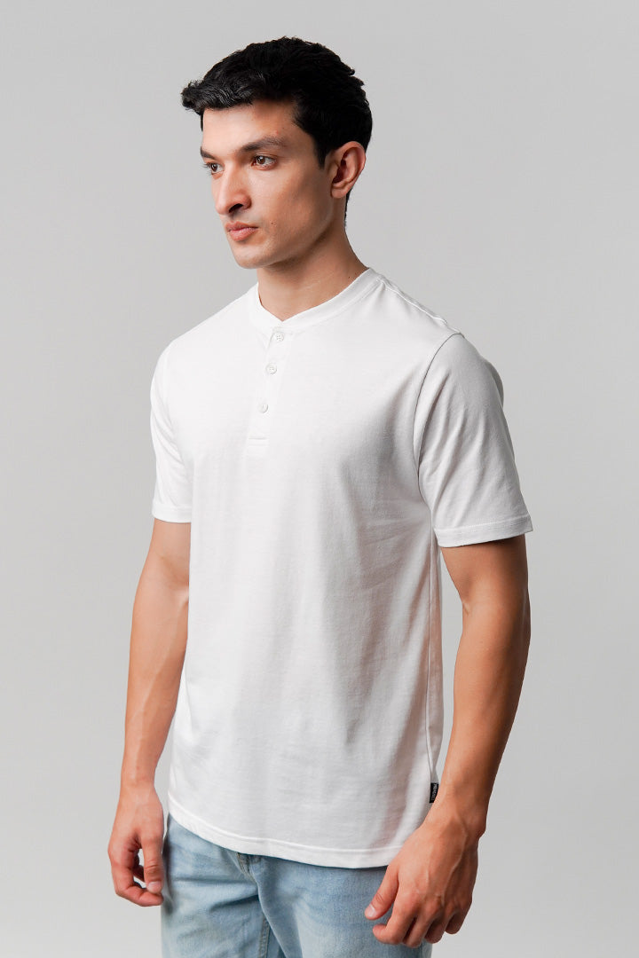 Regular Fit Henley T-Shirt - White - Mendeez