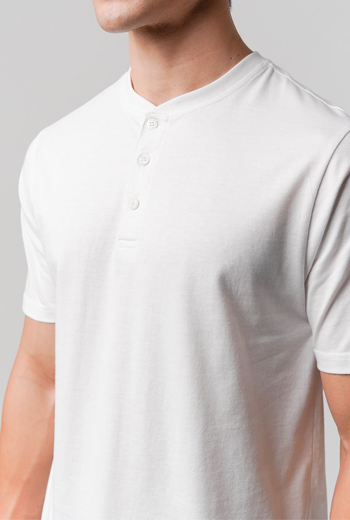 Regular Fit Henley T-Shirt - White - Mendeez