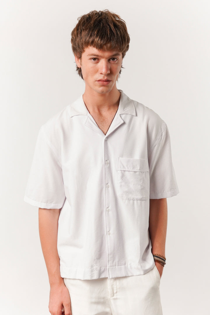 Box Fit Cuban Shirt - White - Mendeez