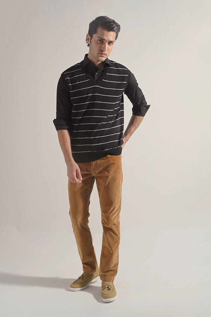 Striped Sweater Vest - Black - Mendeez