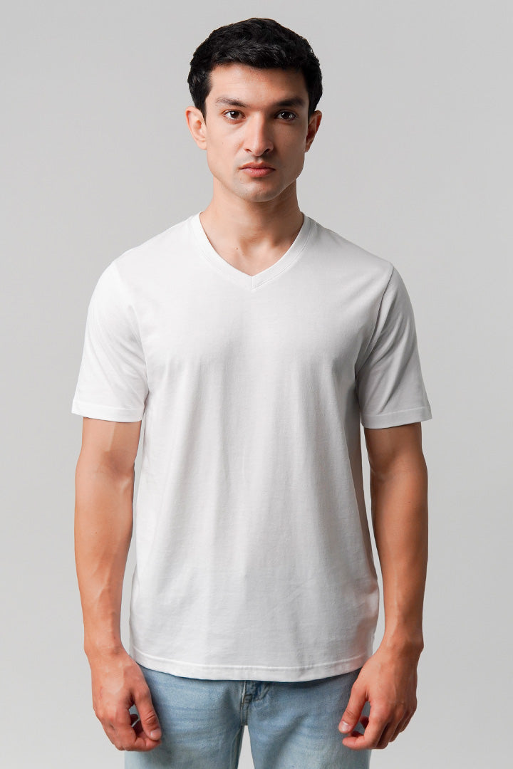 Regular Fit V-Neck T-Shirt - White - Mendeez