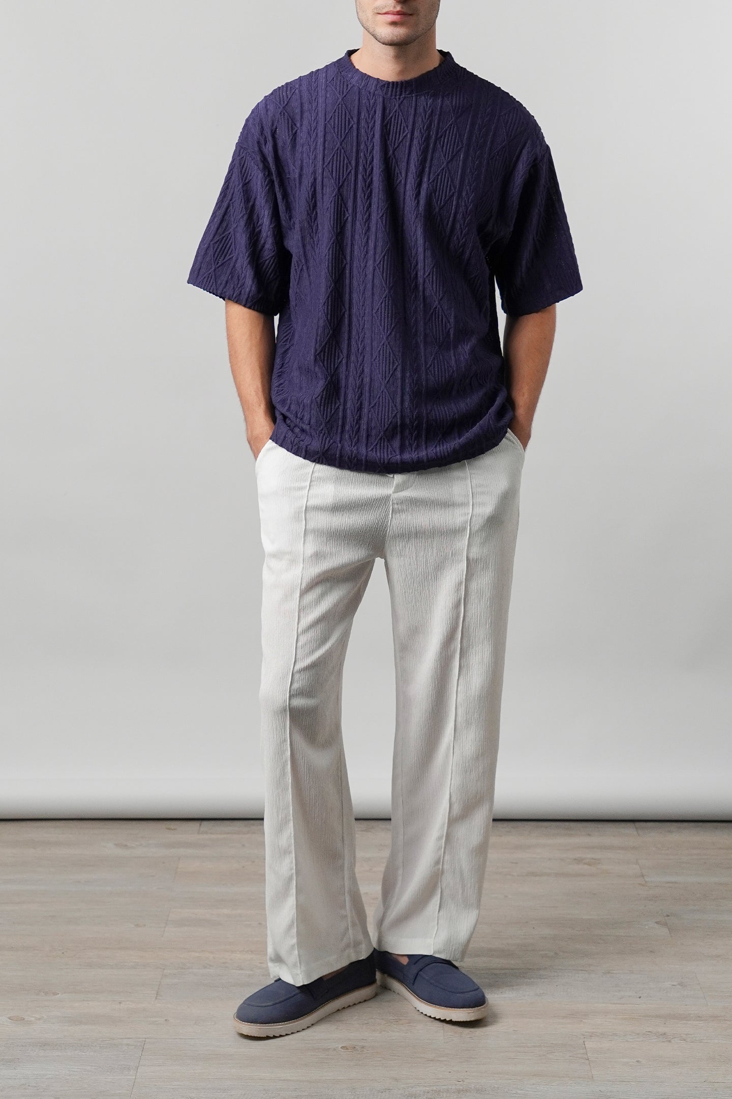 Textured Pintex Trouser - White - Mendeez