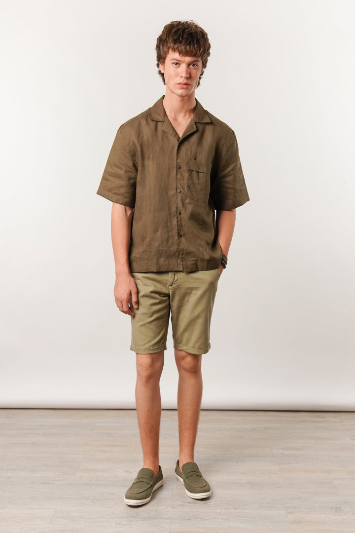 Box Fit Cuban Shirt - Olive Green - Mendeez