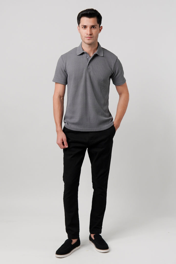 Knitted Polo Shirt - Grey - Mendeez