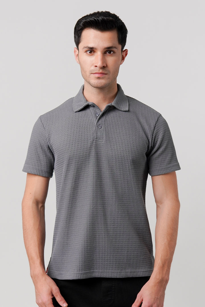 Knitted Polo Shirt - Grey - Mendeez