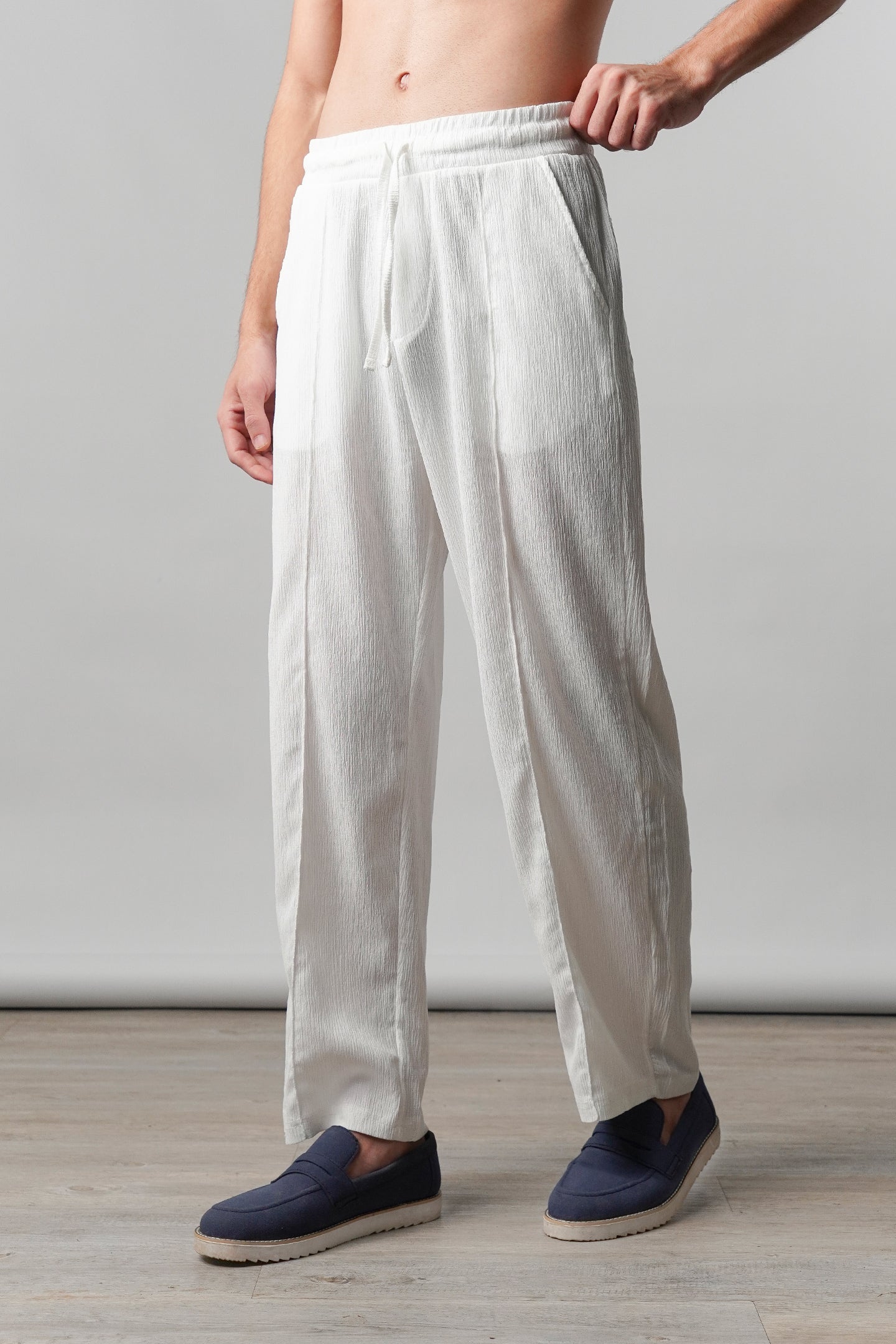 Textured Pintex Trouser - White - Mendeez