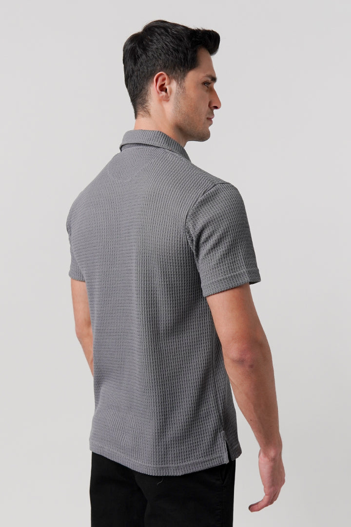 Knitted Polo Shirt - Grey - Mendeez
