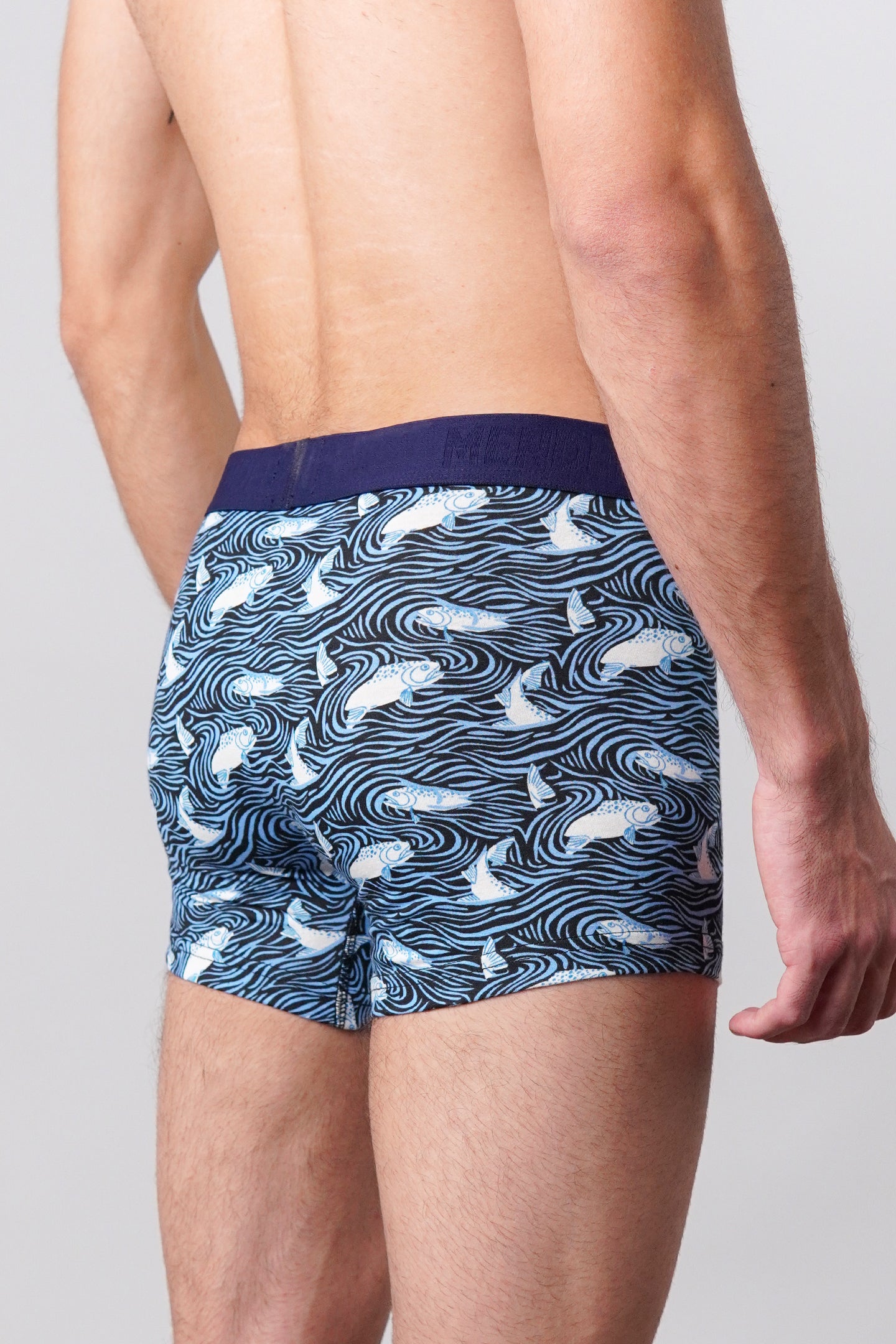 Fish Printed Boxer Trunks - Blue - Mendeez