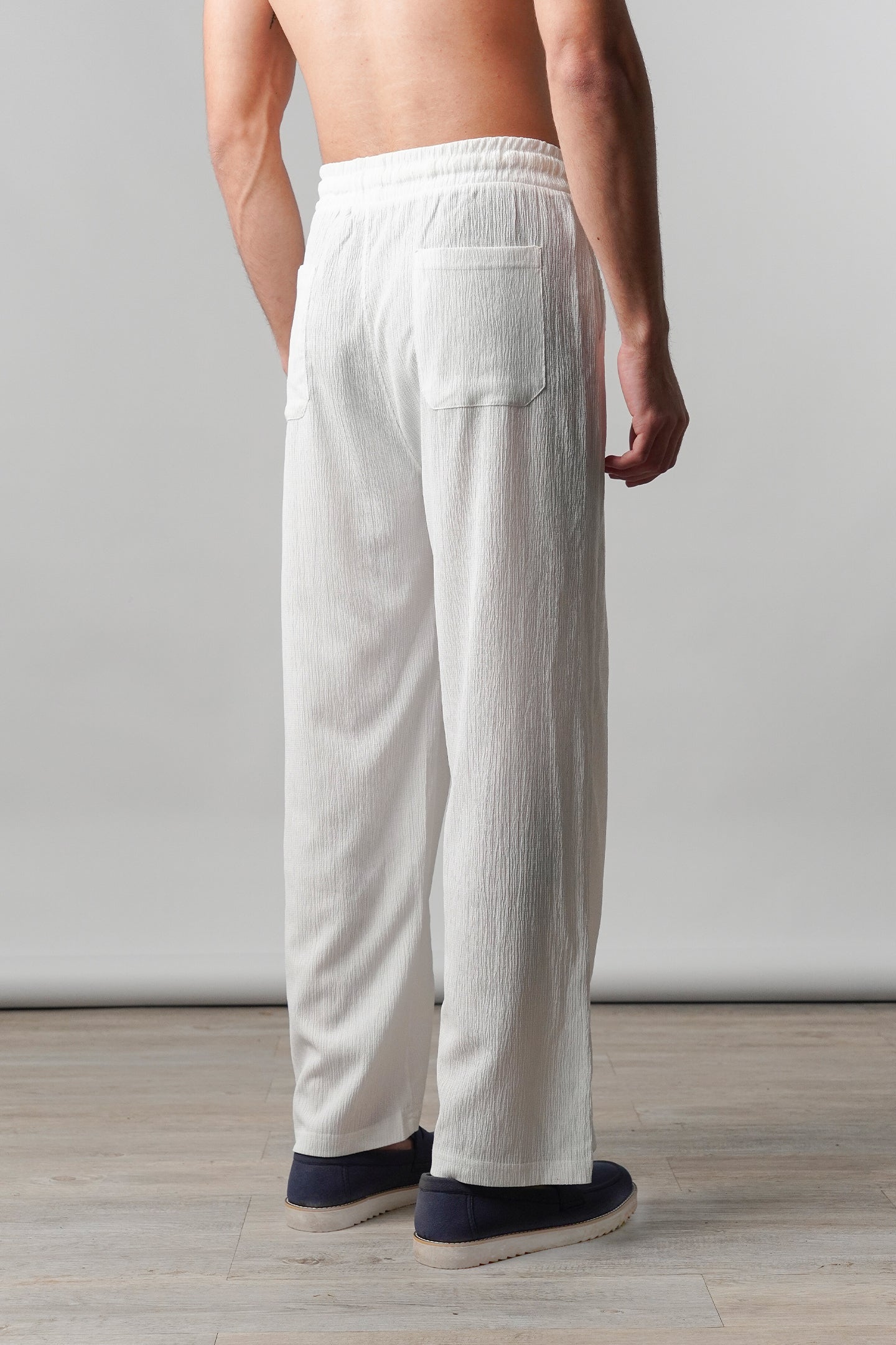 Textured Pintex Trouser - White - Mendeez