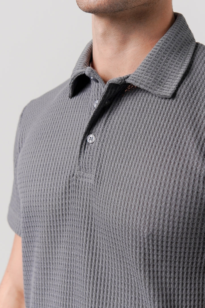 Knitted Polo Shirt - Grey - Mendeez