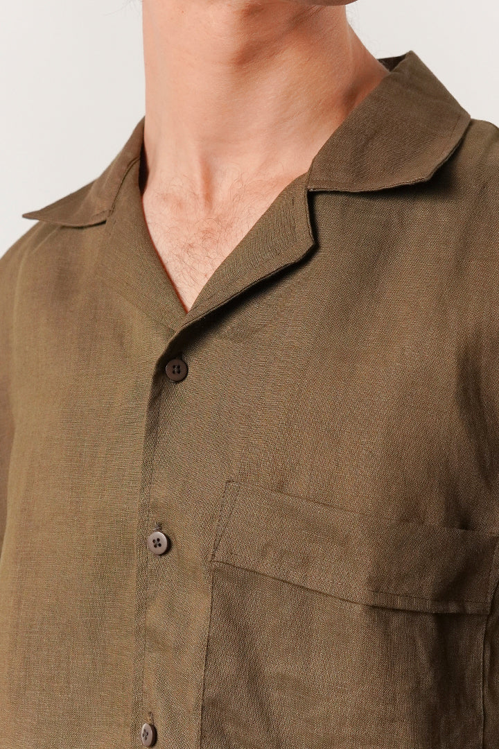 Box Fit Cuban Shirt - Olive Green - Mendeez