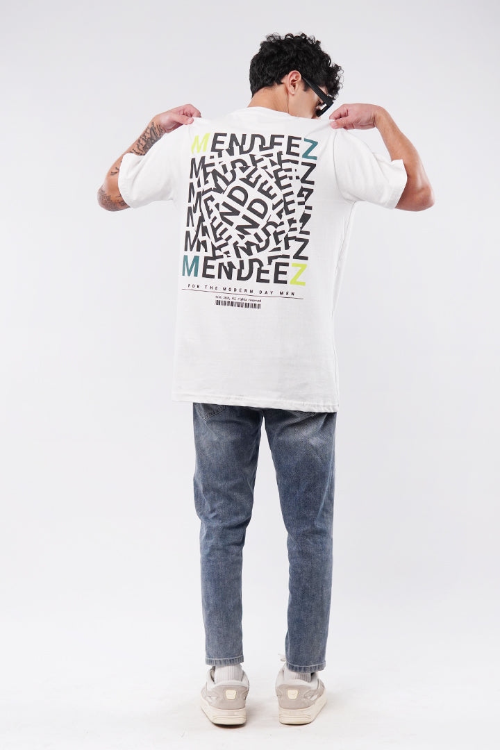 Printed Oversized T-Shirt - White - Mendeez