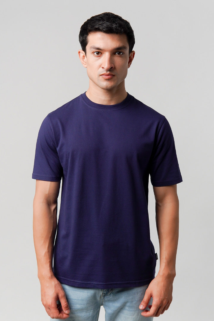 Regular Fit Crew Neck T-Shirt - Navy Blue - Mendeez