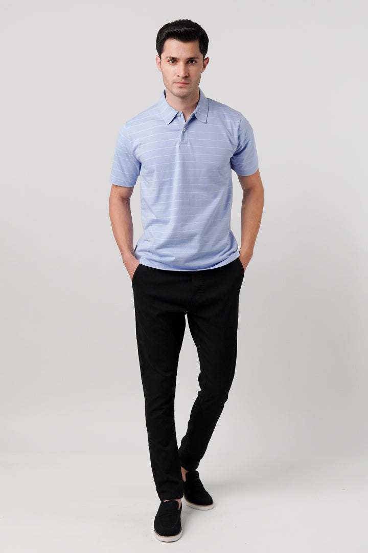 Striped Polo Shirt - Sky Blue - Mendeez