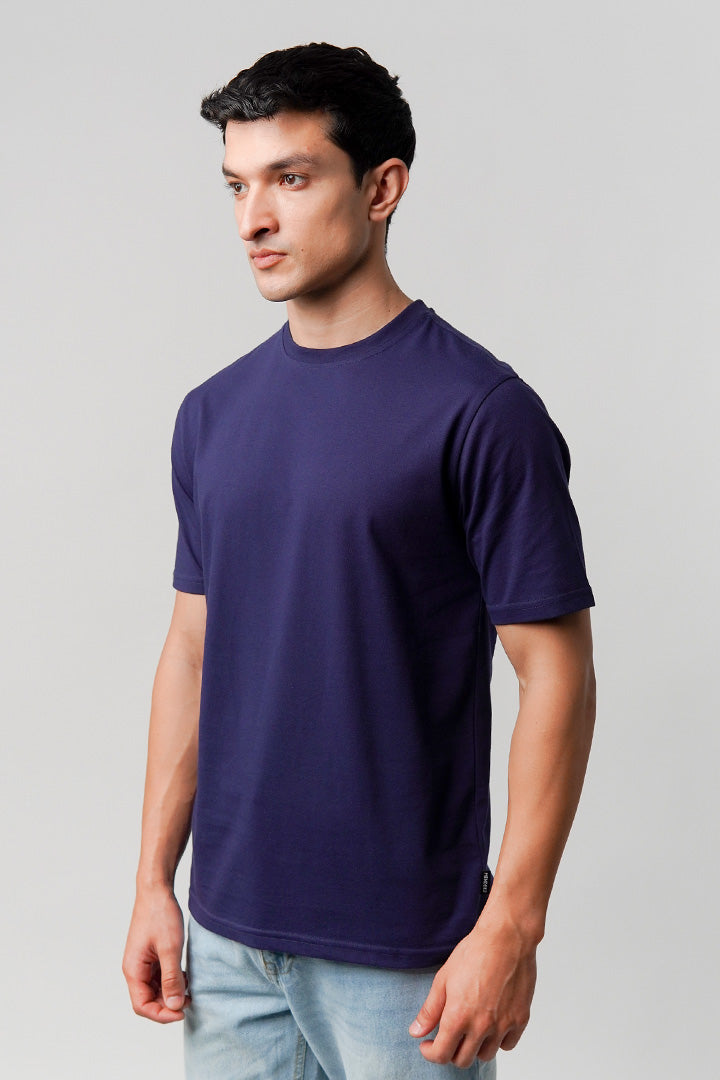 Regular Fit Crew Neck T-Shirt - Navy Blue - Mendeez
