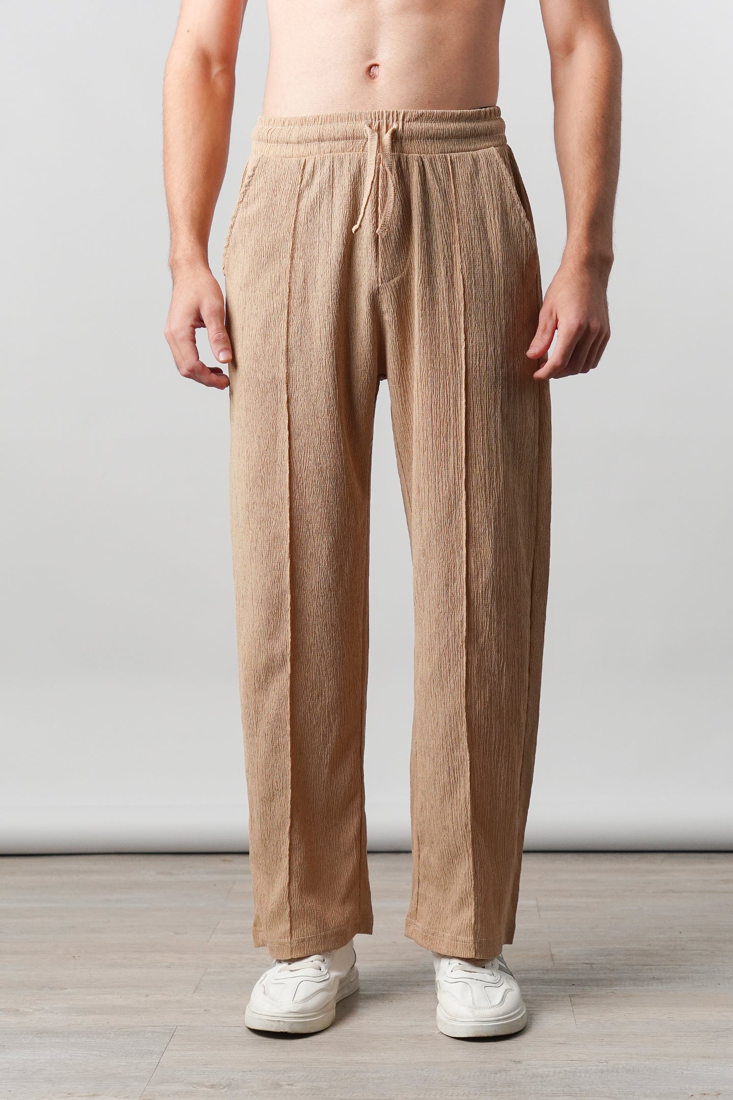 Textured Pintex Trouser - Beige - Mendeez