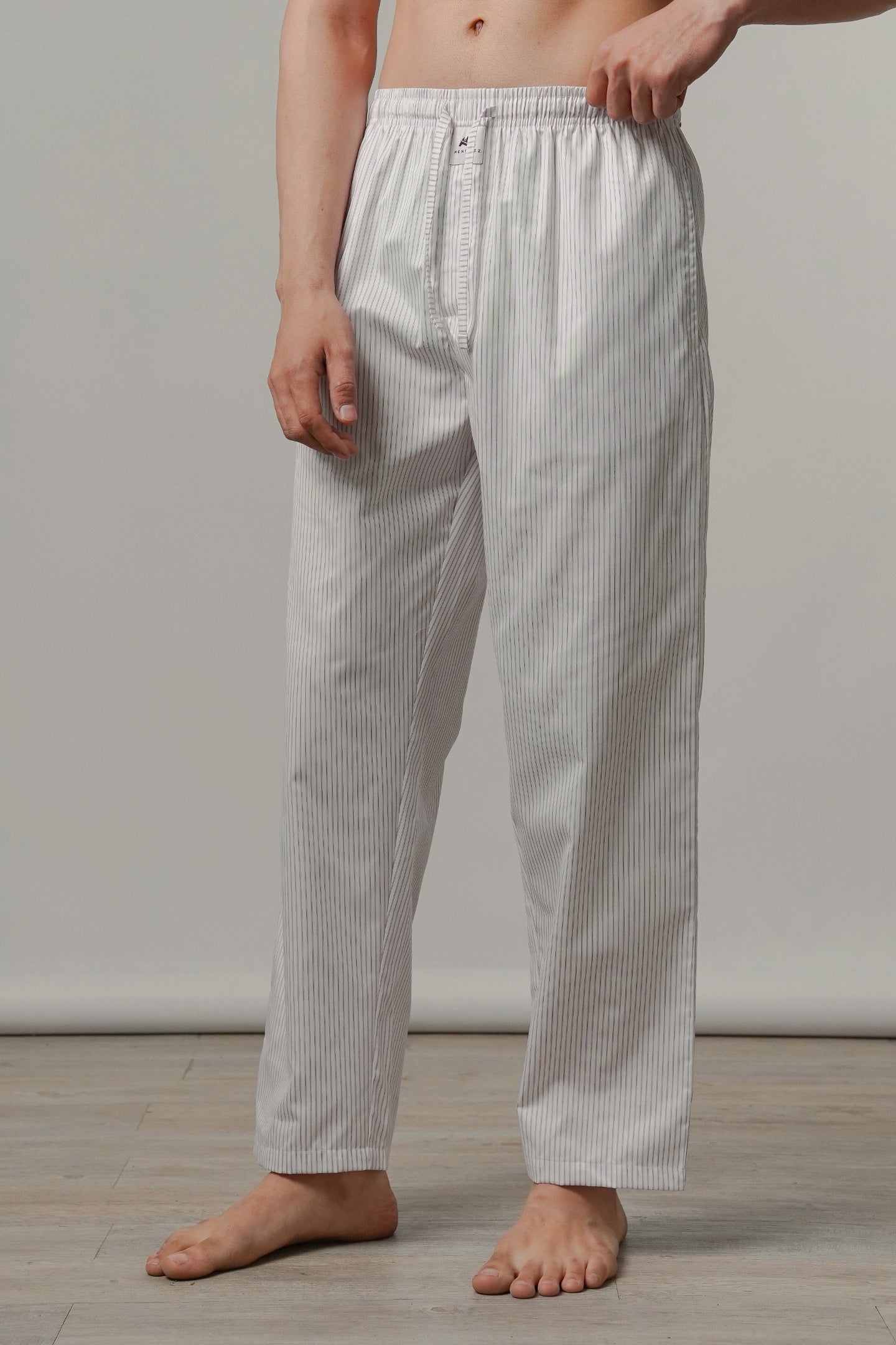 Striped Woven Pajamas - White - FA - Mendeez