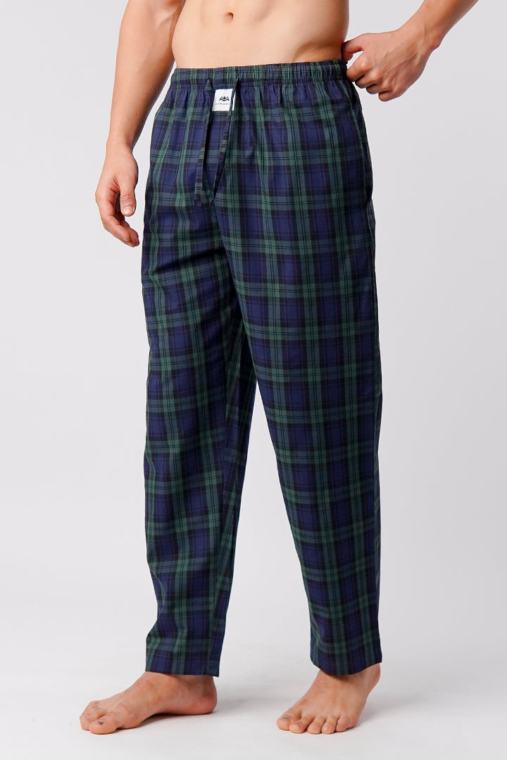 Check Woven Pajamas - Navy Blue & Green - Mendeez