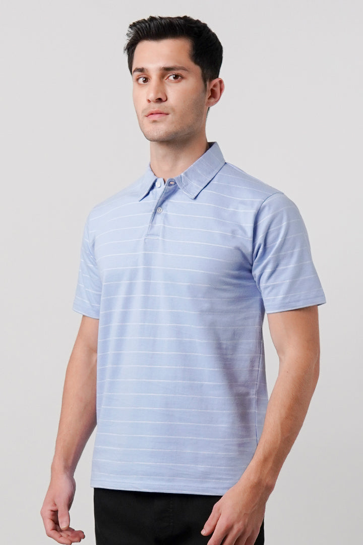 Striped Polo Shirt - Sky Blue - Mendeez