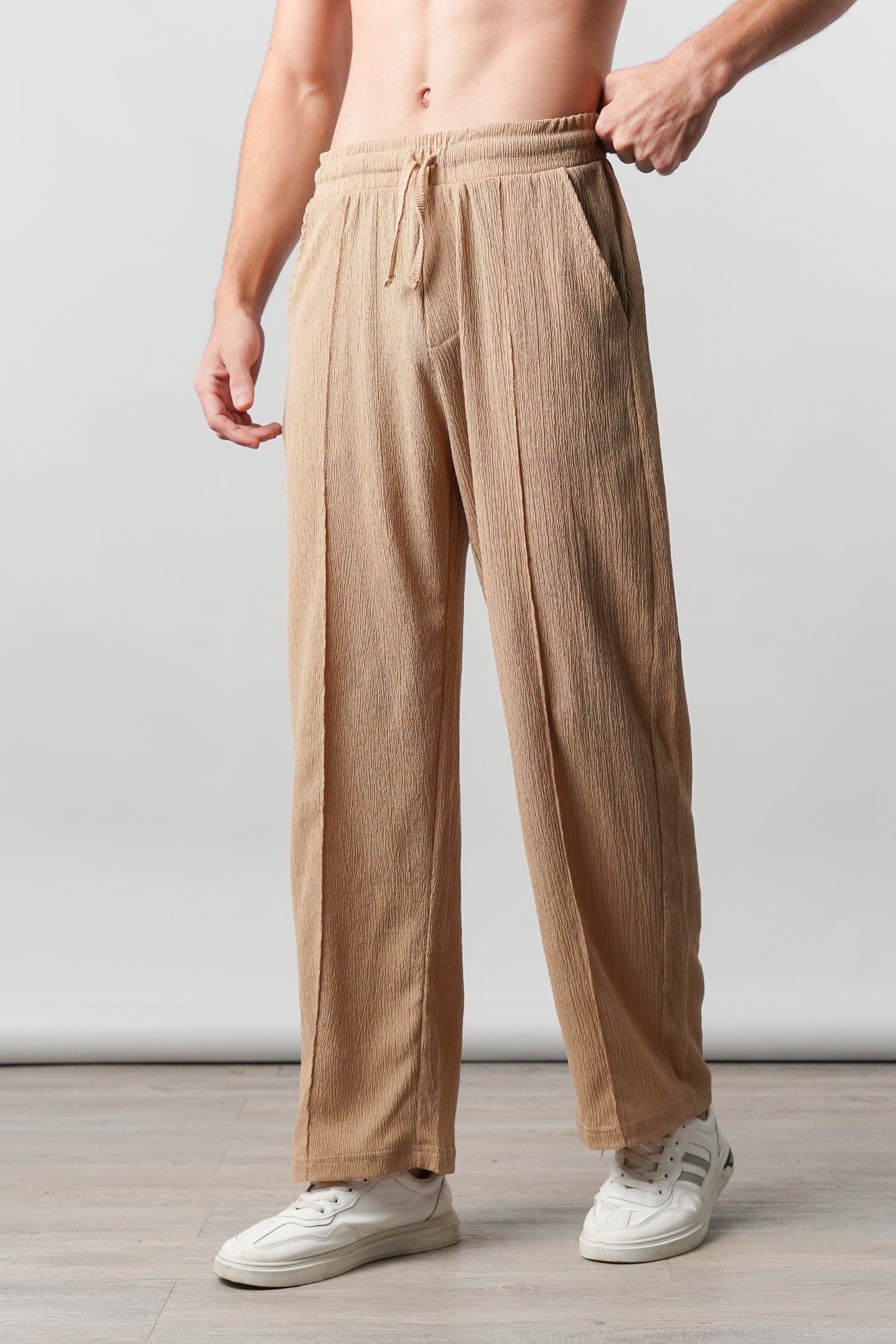 Textured Pintex Trouser - Beige - Mendeez