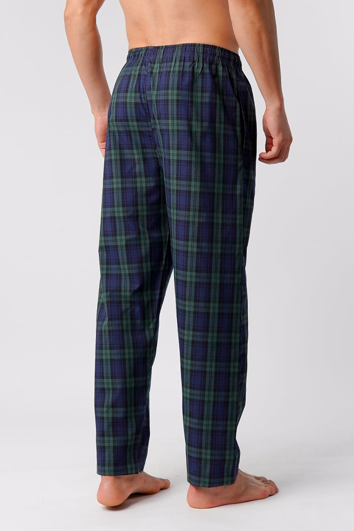 Check Woven Pajamas - Navy Blue & Green - Mendeez