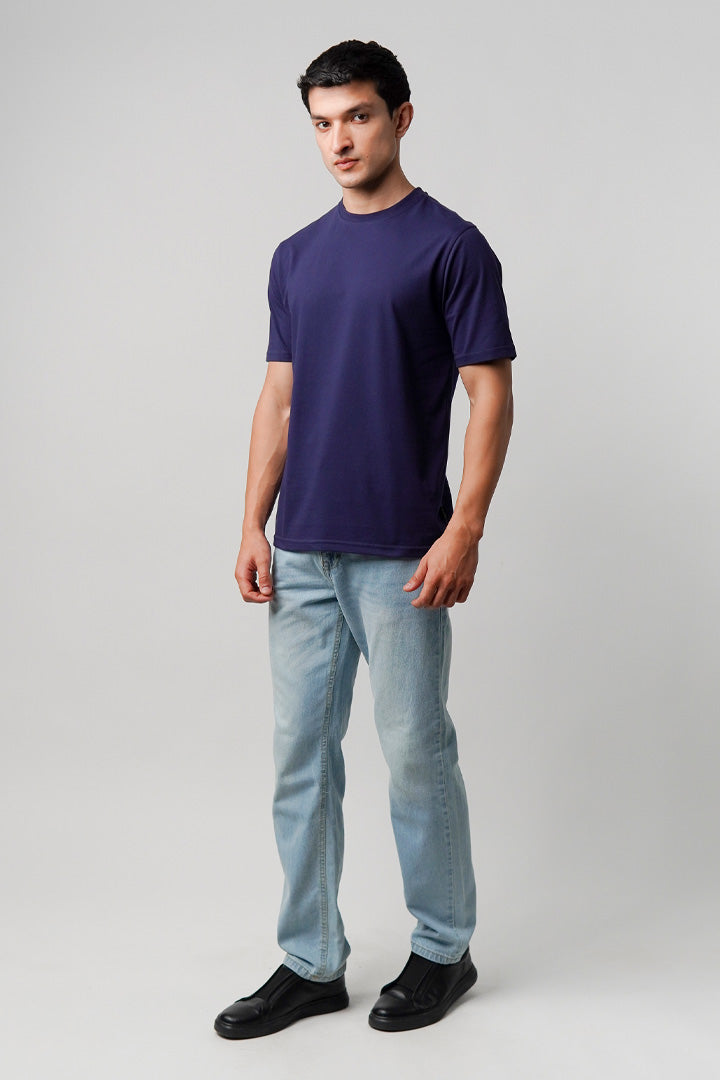 Regular Fit Crew Neck T-Shirt - Navy Blue - Mendeez
