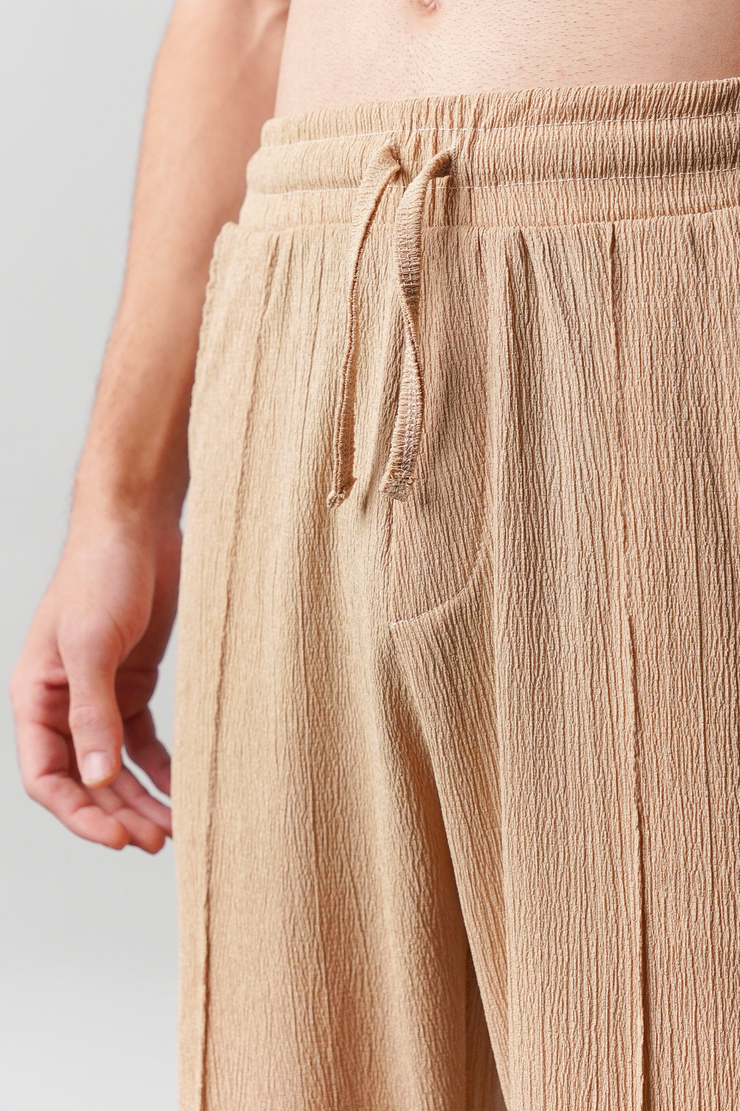 Textured Pintex Trouser - Beige - Mendeez