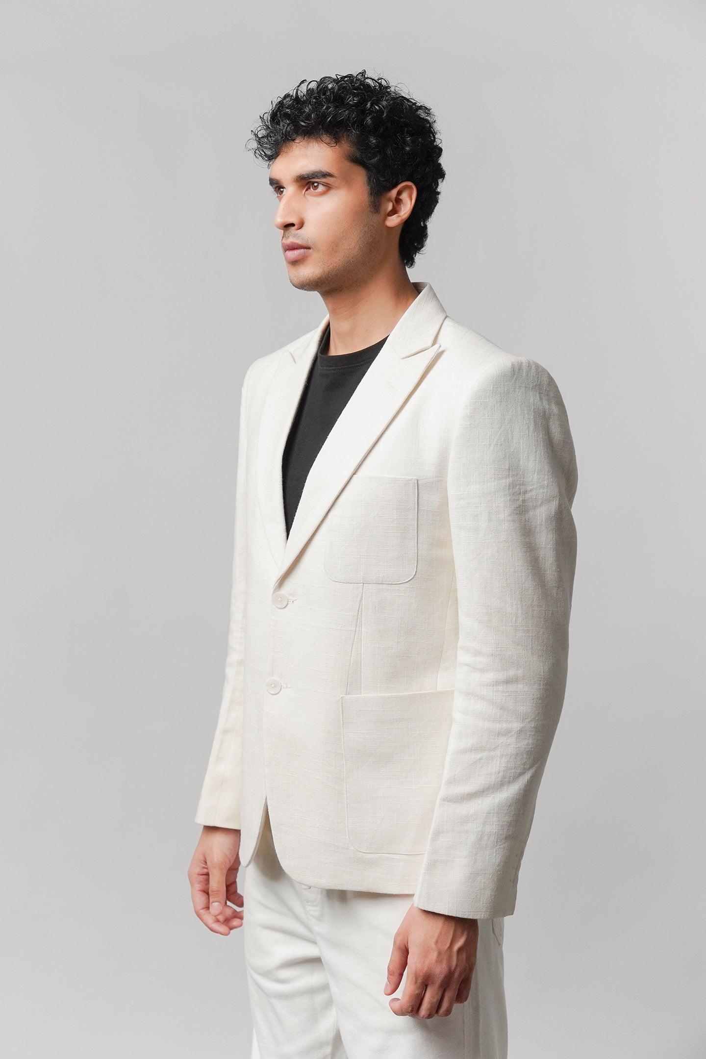 Linen Blazer - White - Mendeez