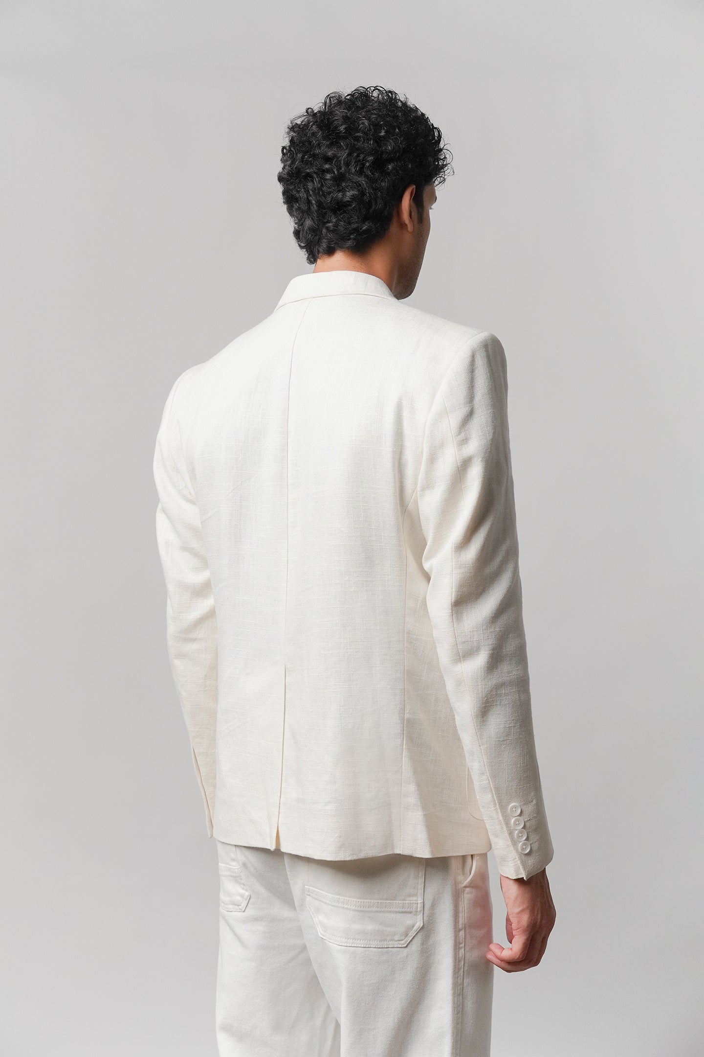 Linen Blazer - White - Mendeez