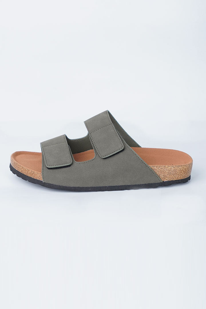 Two-Strap Velcro Slides - Olive Green - Mendeez