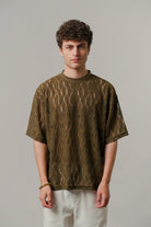 Knitted Oversized T-Shirt - Olive Green - Mendeez