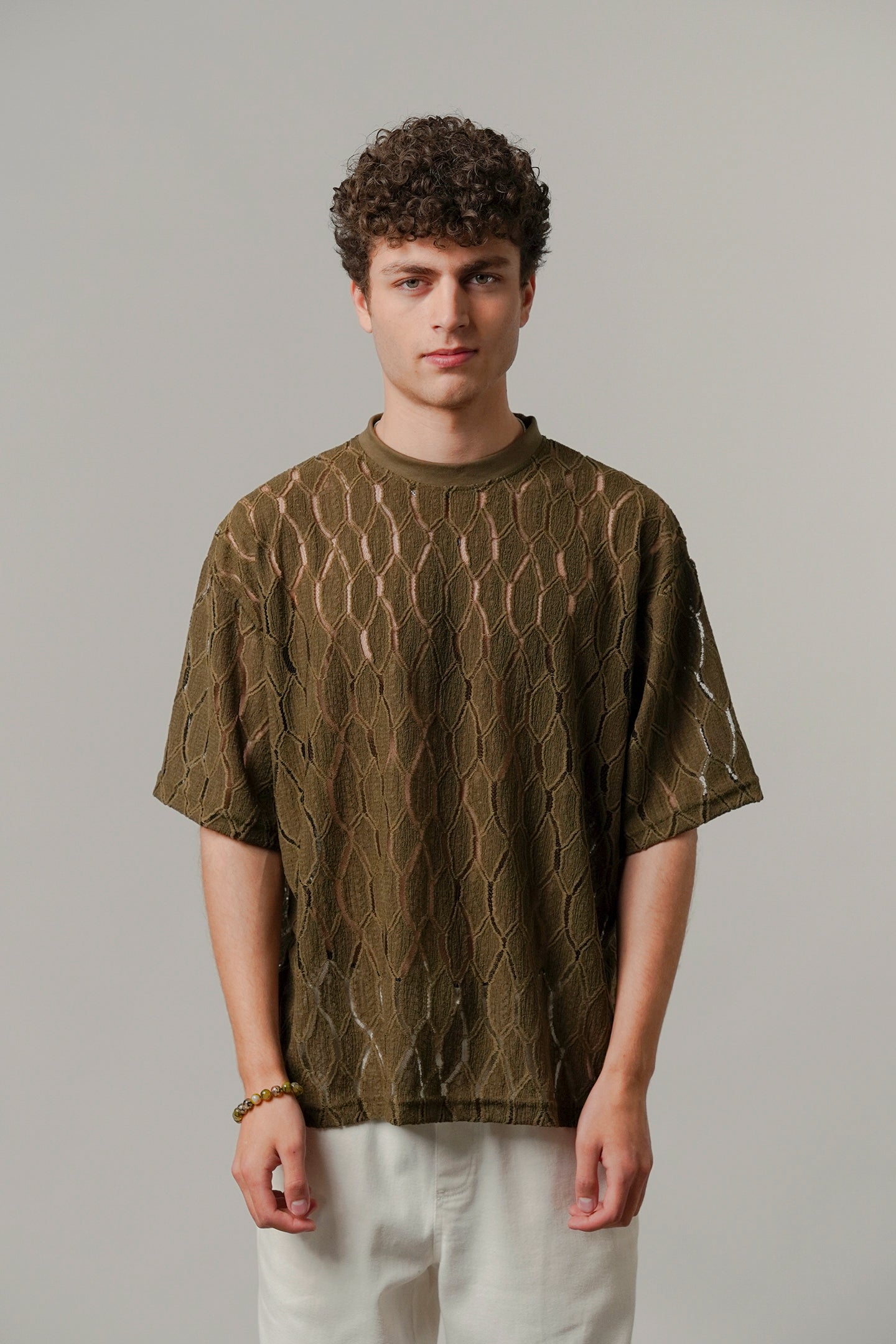 Knitted Oversized T-Shirt - Olive Green - Mendeez