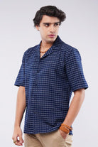 Striped Texture Cuban Shirt - Blue - Mendeez