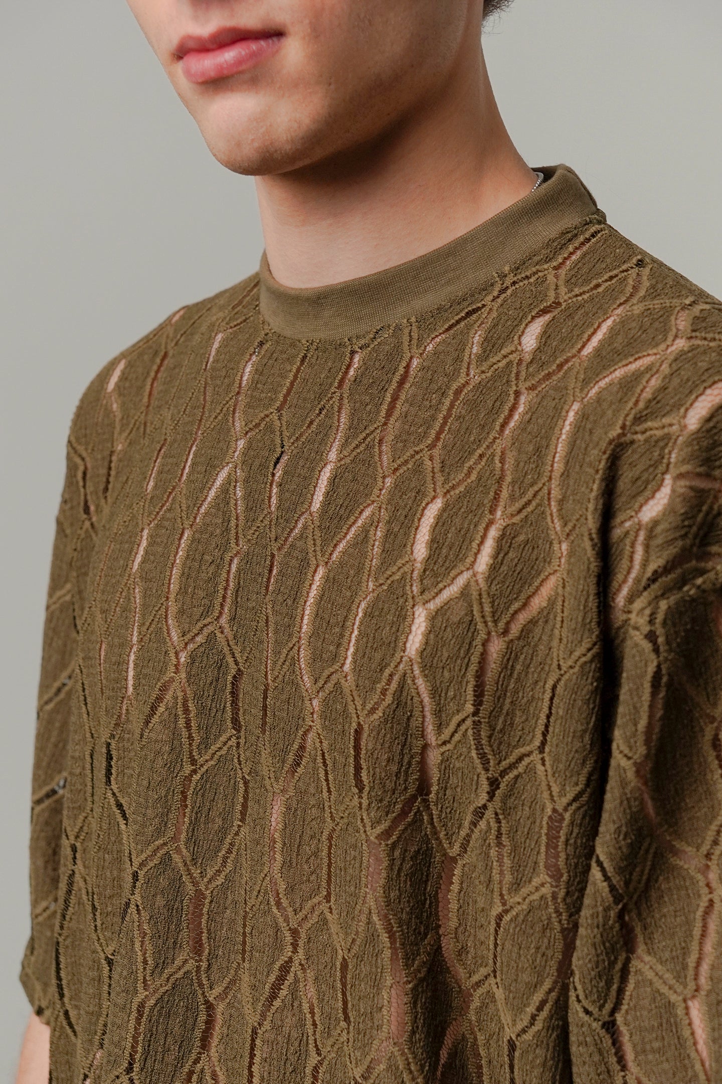 Knitted Oversized T-Shirt - Olive Green - Mendeez