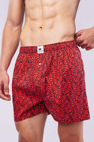 Printed Woven Boxer Shorts - Red - Mendeez