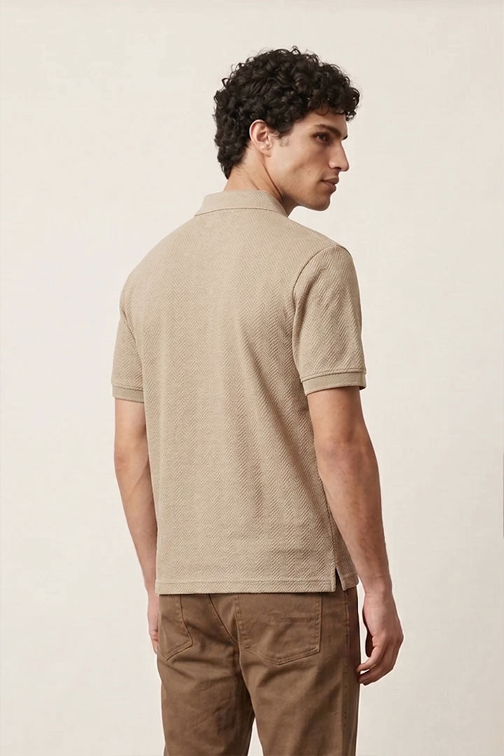Jacquard Textured Polo - Sand - Mendeez