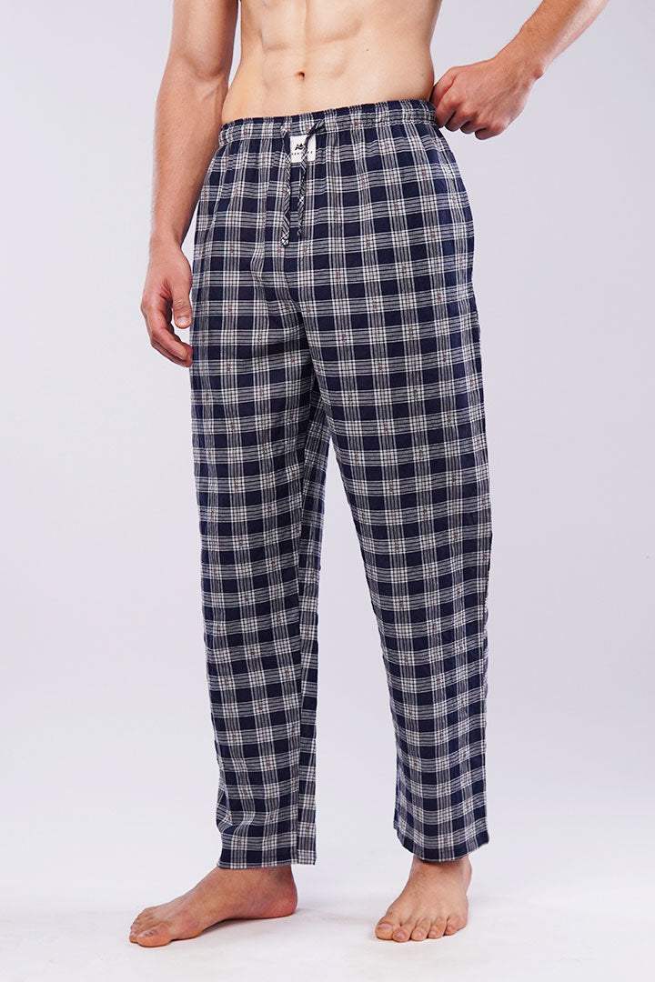 Check Woven Pajamas - Navy Blue - Mendeez