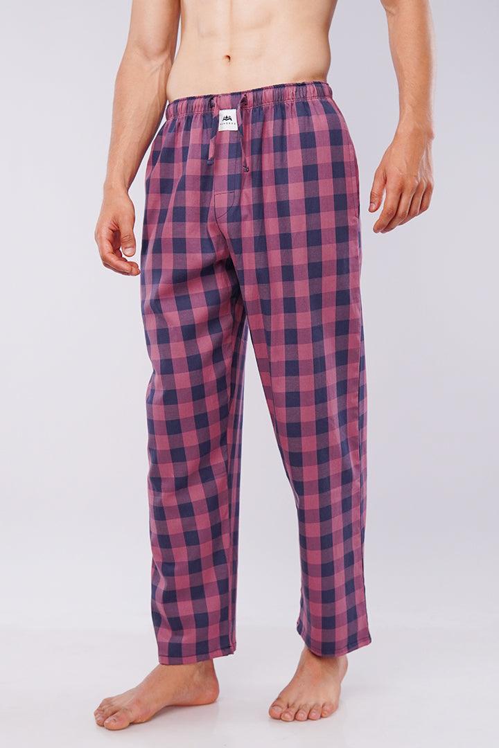 Check Woven Pajamas - Black & Maroon - Mendeez