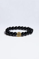 Gold Charm Beaded Bracelet - Black - Mendeez