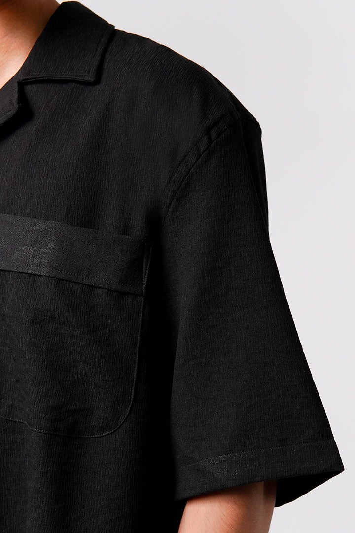 Box Fit Cuban Shirt - Black - Mendeez