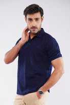 Jacquard Polo Shirt - Navy Blue - Mendeez