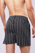 Striped Woven Boxer Shorts - Black - Mendeez