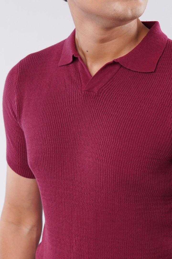 Johnny Collar Polo Shirt - Maroon - Mendeez