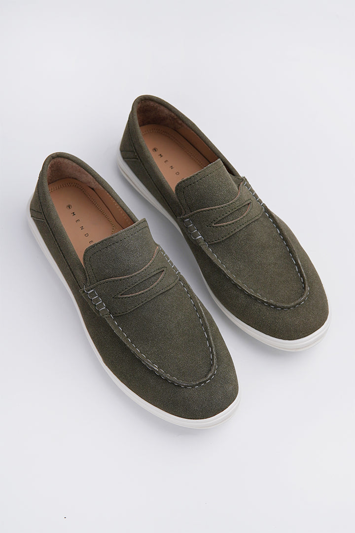 Slip On Suede Loafers - Green - Mendeez