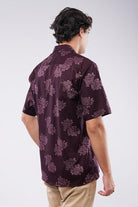 Floral Printed Cuban Shirt - Maroon - Mendeez