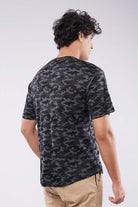 Curved Hem Camouflage T-Shirt - Black & Grey - Mendeez